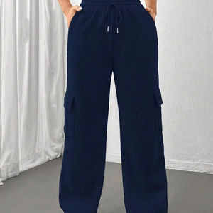 Pantalon de survêtement ample et classique pour femme Ohsisa, tendance, à cordon de serrage, taille haute, mélange polyester-spandex, printemps, longueur totale - Product Image 4