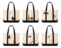 Tas Tote Bordir Hantu Halloween Kustom, Tas Belanja Kanvas Lucu dan Seram yang Dipersonalisasi, Tas Hadiah Halloween Kanvas Tebal