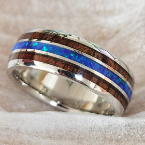CHENG JEWELERS Bijoux de fiançailles, anneaux de mariage en or massif 10k 14k avec incrustation d'<span class=keywords><strong>opale</strong></span> <span class=keywords><strong>blanche</strong></span> de 6 mm 8 mm pour les couples - Product Image 4