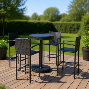 Ensemble de bar de jardin en rotin noir et acier thermolaqué, mobilier de bar extérieur rond contemporain, design moderne et durable - Product Image 2