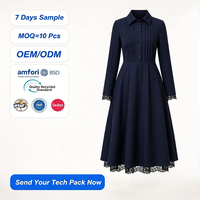 Fabricant OEM de vêtements personnalisés – Robe chemise sans manches plissée bleu marine pour femme avec bordure en dentelle tissée, faible MOQ, échantillon en 7 jours, BSCI
