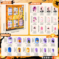 144pcs Kuku Palsu Halloween Kartun Warna-warni Terbaru Laris Manis untuk Hadiah Lucu Kuku Tempel untuk Anak-anak dengan Lem