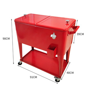 Chariot isotherme vintage en métal de haute qualité 80QT pour boissons d'extérieur avec ouvre-bouteille et palette, idéal pour bière, cola, lait - Product Image 2