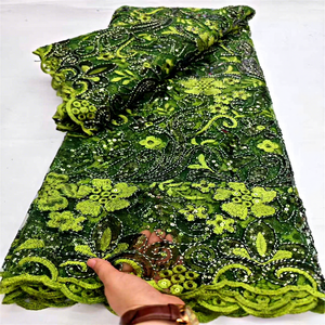 Tissus en dentelle à sequins de haute qualité nigérians, dentelle douce pour robes de mariée et de soirée - Product Image 1