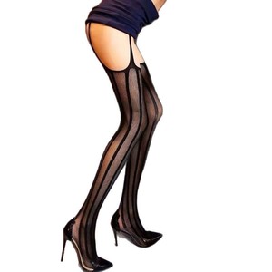 Vertical Striped Fishnet Stockings Open Crotch Ultra Thin Sheer Pantyhose For Women 0D Polyester Fiber - Product Image 5