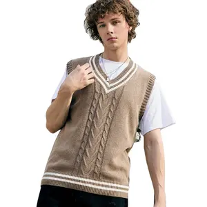 Школьная трикотажная рубашка без рукавов с V-образным вырезом, трикотажный однотонный джемпер, пуловер, кардиган, трикотажный мужской свитер, жилет