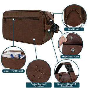 Factory Price Wholesale Large Capacity <b>Toiletry</b> <b>Bag</b> for <b>Men</b> PU <b>Leather</b> Water Resistant Cosmetic <b>Bag</b> Pouch - Product Image 4