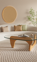 Table basse moderne minimaliste en verre trempé avec structure en bois - Design compact légèrement luxueux pour les petites maisons et les salons
