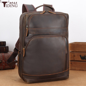 Tiding Genuine <b>Leather</b> <b>Backpack</b> 15.6-inch Laptop <b>Large</b> Capacity Travel Leisure Dark Brown - Product Image 1