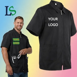 Chaquetas de Barbero Personalizadas de Alta Calidad con Logotipo para Hombre, <span class=keywords><strong>Bata</strong></span> de Peluquería con 2 Bolsillos y Cierre de <span class=keywords><strong>Cremallera</strong></span>, Chaleco de Barbero para Salón - Product Image 1
