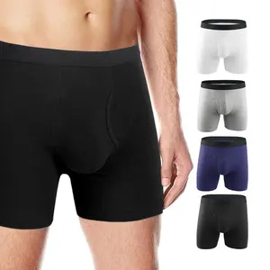 Alta calidad mens clásico sólido de algodón calzoncillos boxeadores pantalones cortos abierto de la mosca bolsa ropa interior de los hombres