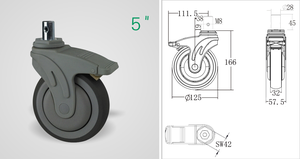 TPR Medical Hospital Equipment Nachlauf rad American Style Gewindes tiel Wasserdicht Anti Rost Nylon Nachlauf - Product Image 5
