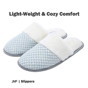 Cómodo deslizamiento de espuma de memoria azul claro antideslizante Suela antideslizante cálida interior al aire libre zapatilla - Product Image 4