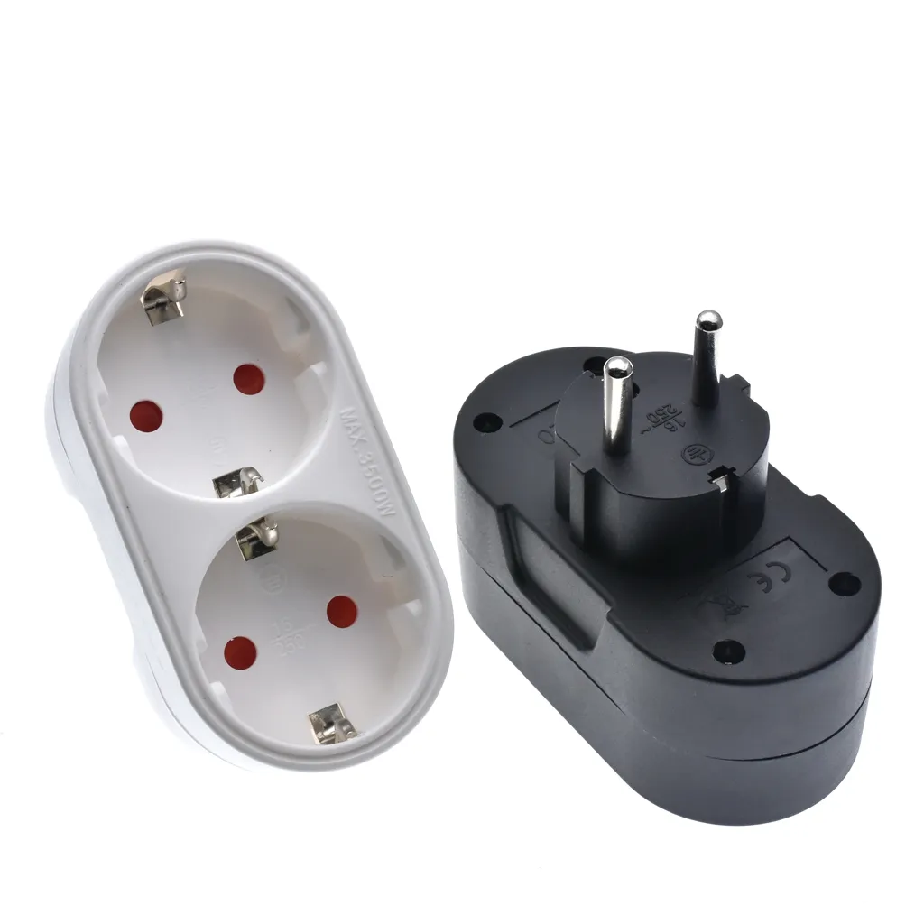 EU / German Plug Converter 16A 250V European Conversion Plug 1 To 2 Way Socket Home Travel Adapter 3500W Wall Electric Socket