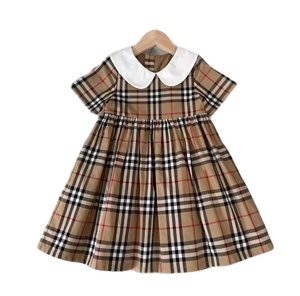 Abito estivo in cotone 100% a manica corta con colletto Plaid personalizzato per ragazze <span class=keywords><strong>vestito</strong></span> Casual di alta qualità per bambini - Product Image 1