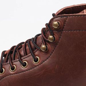 Botas de Hombre de Cuero Genuino Marrón con Cordones, Punta Redonda, Suela de Goma, Zapatos para Caminar para Todas las Temporadas - Product Image 4
