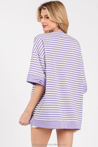 Camiseta de <span class=keywords><strong>Mujer</strong></span> a Rayas, Estilo Casual, de Algodón de Alta Calidad, Personalizada, Primavera 2026, Manga Corta, Talla Grande - Product Image 4