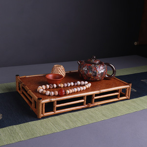 Handmade Bamboo Woven Tray Rectangle 20x31 Square 25x25 Herringbone Pattern Tea Ceremony Serving Tray Bamboo Products - Product Image 2