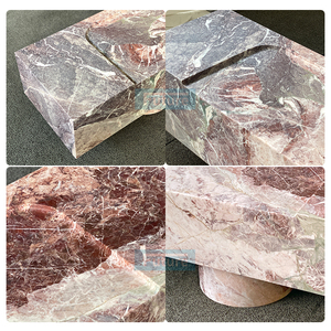 Banco Largo de Mármol Rosa Crema de Estilo Lujoso con Base Baja, Hecho a Medida con Piedra Natural para Hotel, Villa o Centro de Arte - Product Image 2