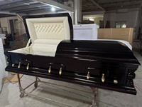 Cercueils en placage de bois de Paulownia de style américain SA46 avec doublure en velours blanc, finition cerisier, pour enterrement d'adultes, fabriqués en Chine