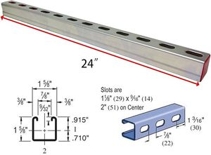 HENENG 4 Pack 24" Slotted Strut Channel Base Mount, 1-5/8" 12 Gauge Steel <b>Shelf</b> <b>Brackets</b> for DIY, Display Racks & Starlink Mount - Product Image 2