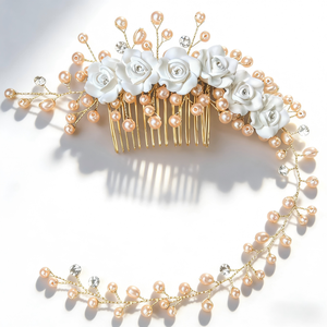 Accessorio per Capelli da <span class=keywords><strong>Sposa</strong></span> Fatto a Mano con Fiore di Perle e Strass, <span class=keywords><strong>Elegante</strong></span> e Lussuoso, per Acconciature Raccogliate - Product Image 3