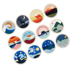 Parche Bordado Termoadhesivo con Diseño de Campamento, Amanecer, Atardecer, Casa, Olas, Delfín, Camello, Paisaje, para Decoración de Sombreros y Abrigos de Exterior - Product Image 1