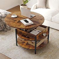Runder Couchtisch mit Hebedeckel und Ablagefläche, Moderner Holztisch mit Metallbeinen für Wohnzimmer und Kleine Räume