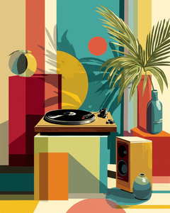 ORFON Peinture par numéros en gros, style Mid-Century Modern, tourne-disque, feuille de palmier, abstrait géométrique, décoration murale sur toile DIY - Product Image 1