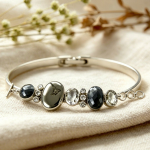 Art Palace Women's <b>Silver</b> Plated <b>Cuff</b> <b>Bracelet</b> With Crystal Rhinestone Geometric Bezel Setting Classic Style Jewelry - Product Image 1