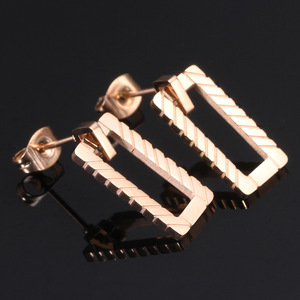 Rose Gold Geometric Rectangle <b>Stud</b> <b>Earrings</b> 17MM Zinc Alloy Fashion Jewelry For Women - Product Image 3