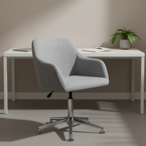 Silla de Oficina Giratoria Moderna de Tela Gris Claro con Reposabrazos, Base Cromada, Ajuste Manual, Diseño Contemporáneo - Product Image 2