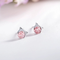 Boucles d'oreilles clous tendance en argent sterling 925 ED1118 avec zircon pour femme, design oreilles de chat mignonnes, bijoux en argent