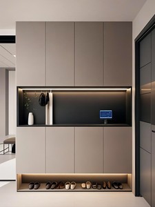 Meuble de rangement à chaussures en chêne massif sur mesure avec étagères inclinables réglables pour hall d'entrée principal de villa de luxe - Product Image 2