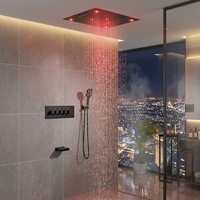 Ensemble de douche mural encastré contemporain poli à LED, mitigeur de salle de bain en laiton céramique à poignée unique, luxe, pluie et massage
