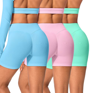 Women's High-Waisted Solid Spandex/Nylon Fitness Shorts Yoga Pants Quick-Drying Breathable <b>Hip</b> Lifting Running Gym - Product Image 1