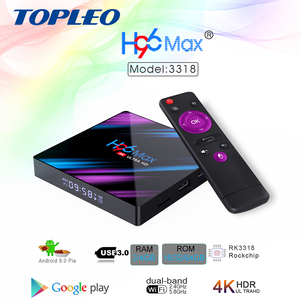 Topleo de H96 max 2 GB 4 GB de ram de 16 GB 32 GB 64 GB ROM android 9,0 iptv set caja superior RK3318 receptor de tv digital