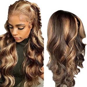 Peluca de Encaje Frontal para Mujer, con Parte Media, Ondas Grandes, Cabello Largo y Rizado, Voluminoso, Natural, Cobertura Completa, Marrón/Rubio, 20-32 Pulgadas - Product Image 6