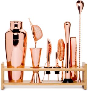 Kit de barman Martini 2026, ensemble plaqué cuivre avec support en bambou, <span class=keywords><strong>shaker</strong></span> à cocktail <span class=keywords><strong>parisien</strong></span> doré de 19 oz avec accessoires de bar - Product Image 5