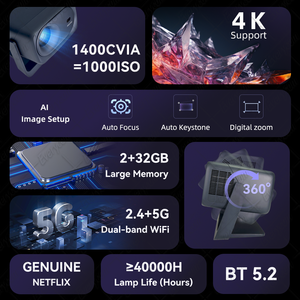 Projecteur de cinéma maison portable 1080P, luminosité 1400, 32G WiFi6, mise au point automatique, écran 260, 360 °   Projecteur 4K gratuit - Product Image 2