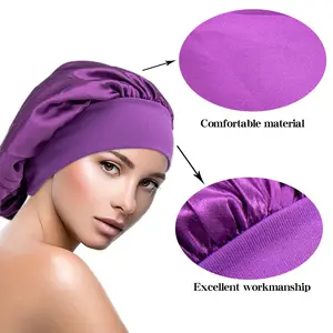 Wholesale Women Nightcap Silky Elastic Wide Wraps Band Sleeping Cap Hair Cover Satin Bonnets