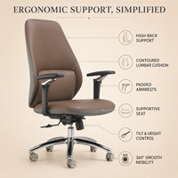 Chaise de bureau exécutive ergonomique moderne de qualité supérieure en cuir PU pivotante avec accoudoirs réglables en hauteur, chaise de patron confortable