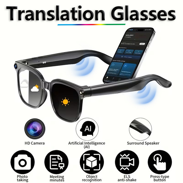 2026 New Smart Glasses 8MP Camera Real-time Translation for Call AI Touch Button Control Photo & Video Music