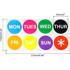 สติ๊กเกอร์วันที่แบบวงกลมสีต่างๆ ขนาด 50 มม. กันน้ำ ติดด้วยตัวเอง สำหรับการจัดระเบียบรายสัปดาห์ - Product Image 1
