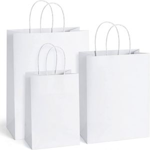 Eco Friendly <b>White</b> <b>Gift</b> <b>Bags</b> with Handles Reusable Kraft Paper <b>Bag</b> Assorted Sizes Recycled Sturdy Handles Thick Paper Material - Product Image 1