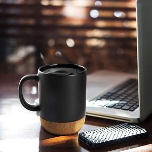 Ensemble de tasses en céramique noir mat avec fond en liège et couvercle anti-fuite, grandes tasses à café pour hommes et femmes, bureau - Product Image 5