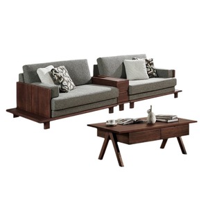 Sofá de dos plazas de nogal sudamericano, sofá moderno simple de madera maciza para sala de estar, combinación de sofá de madera para cuatro personas - Product Image 5