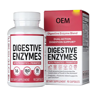 Capsules d'enzymes digestives probiotiques et prébiotiques à marque privée OEM, 60 unités, pour seniors, végétaliennes, fournisseur d'emballages personnalisés