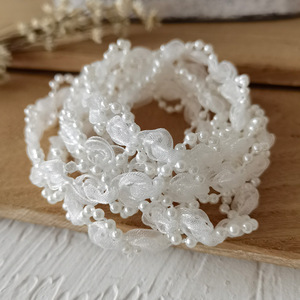 Passamaneria in pizzo ricamato floreale rosa con perle e perline, ecologica, all'ingrosso, per abbigliamento, cuscini, <span class=keywords><strong>vestiti</strong></span> per bambole, tende e decorazioni - Product Image 5