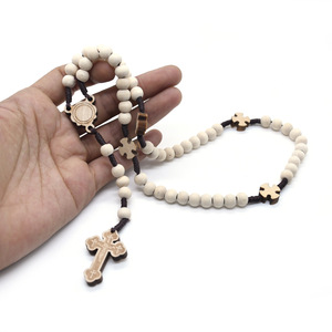 Collier de prière en bois avec croix, style vintage, unisexe, bijoux - Product Image 2